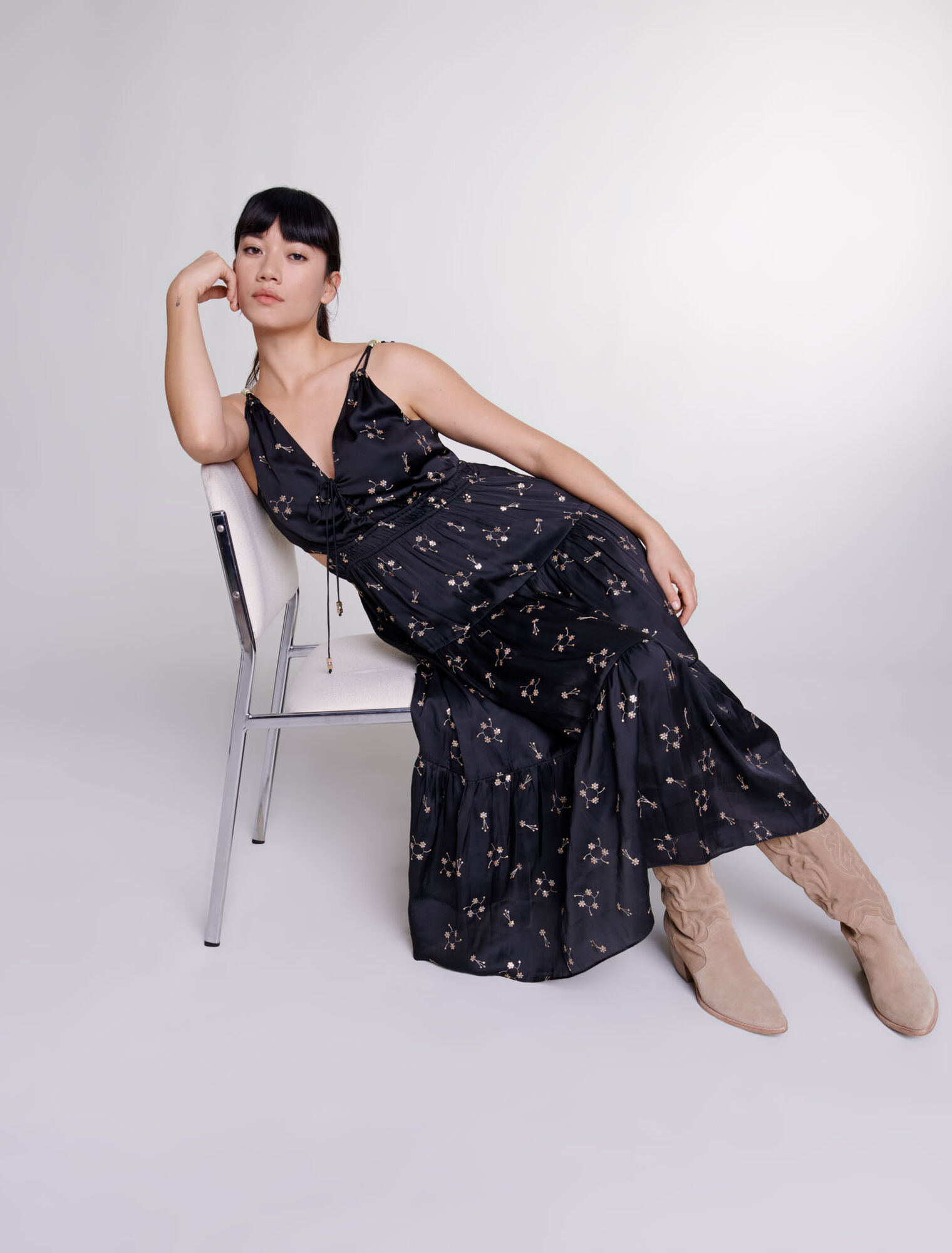 Sequin-embroidered maxi dress