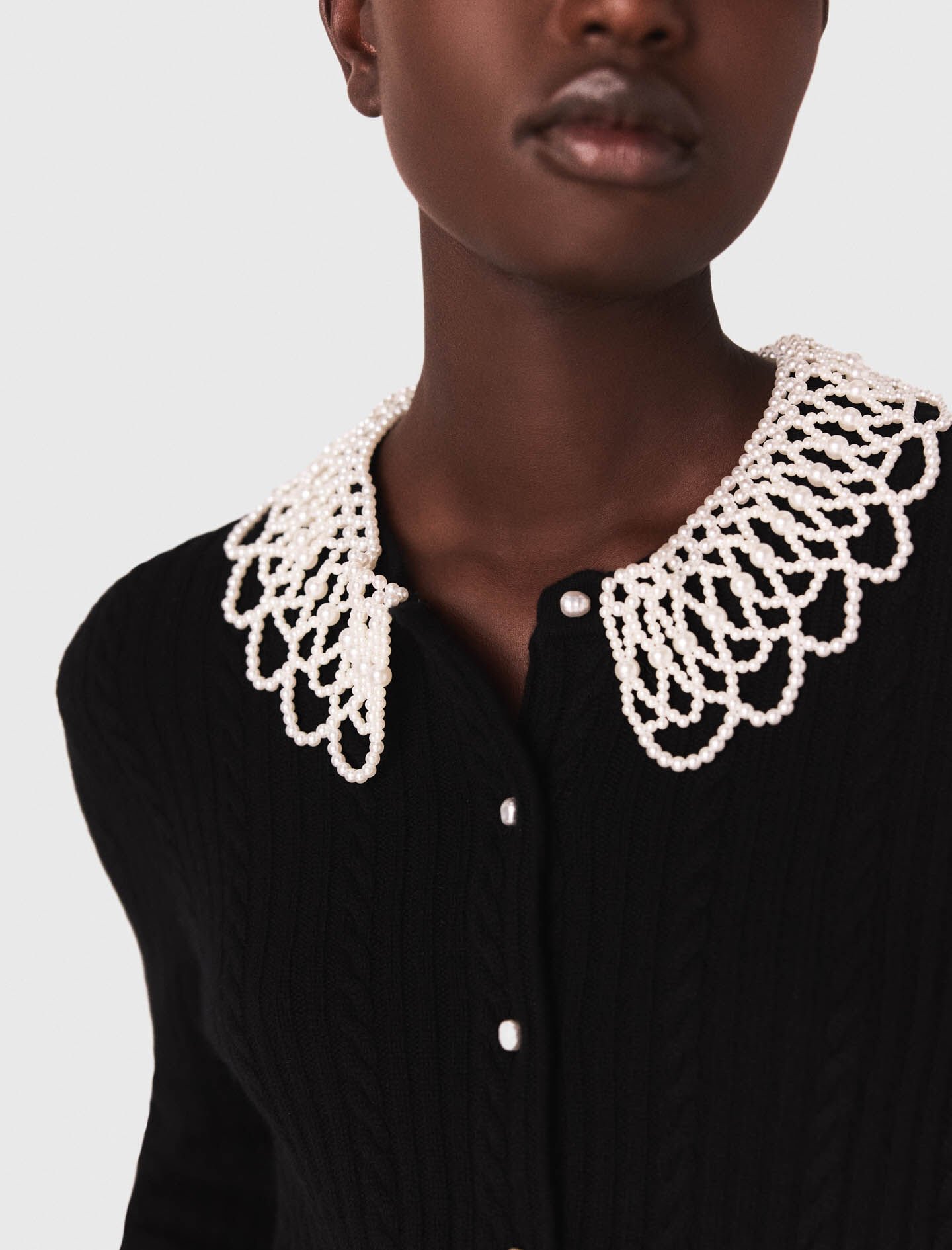 MY___　マイ　CARDIGAN WITH COLLAR Maje Cardigan with Jewellery Collar | Saks Fifth Avenue