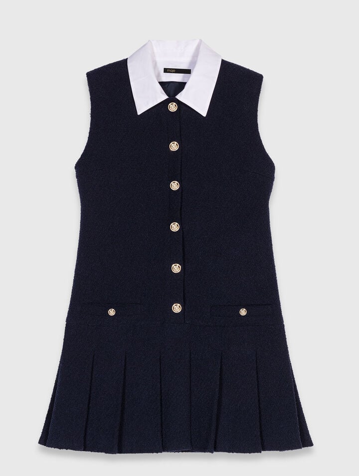 Short tweed dress, removable collar