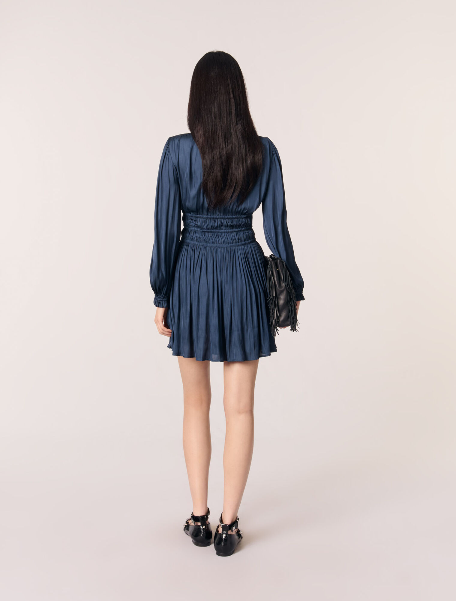 Mini satin dress with ruffles