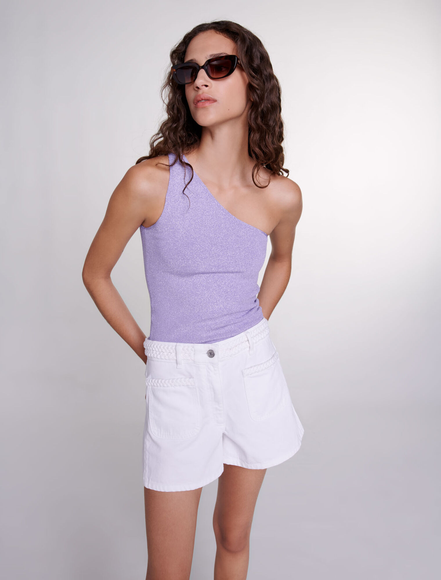 Metallic asymmetrical crop top