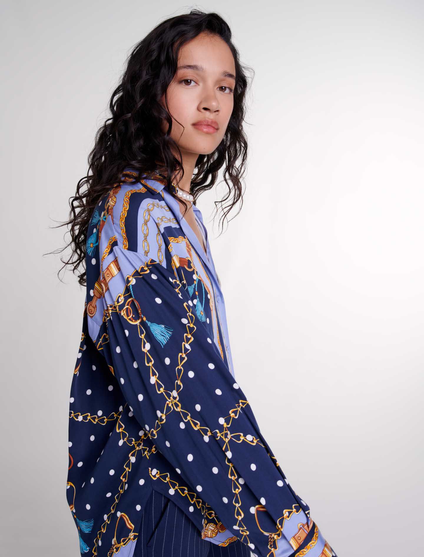 Satin-effect patterned shirt Blue For Women | Maje