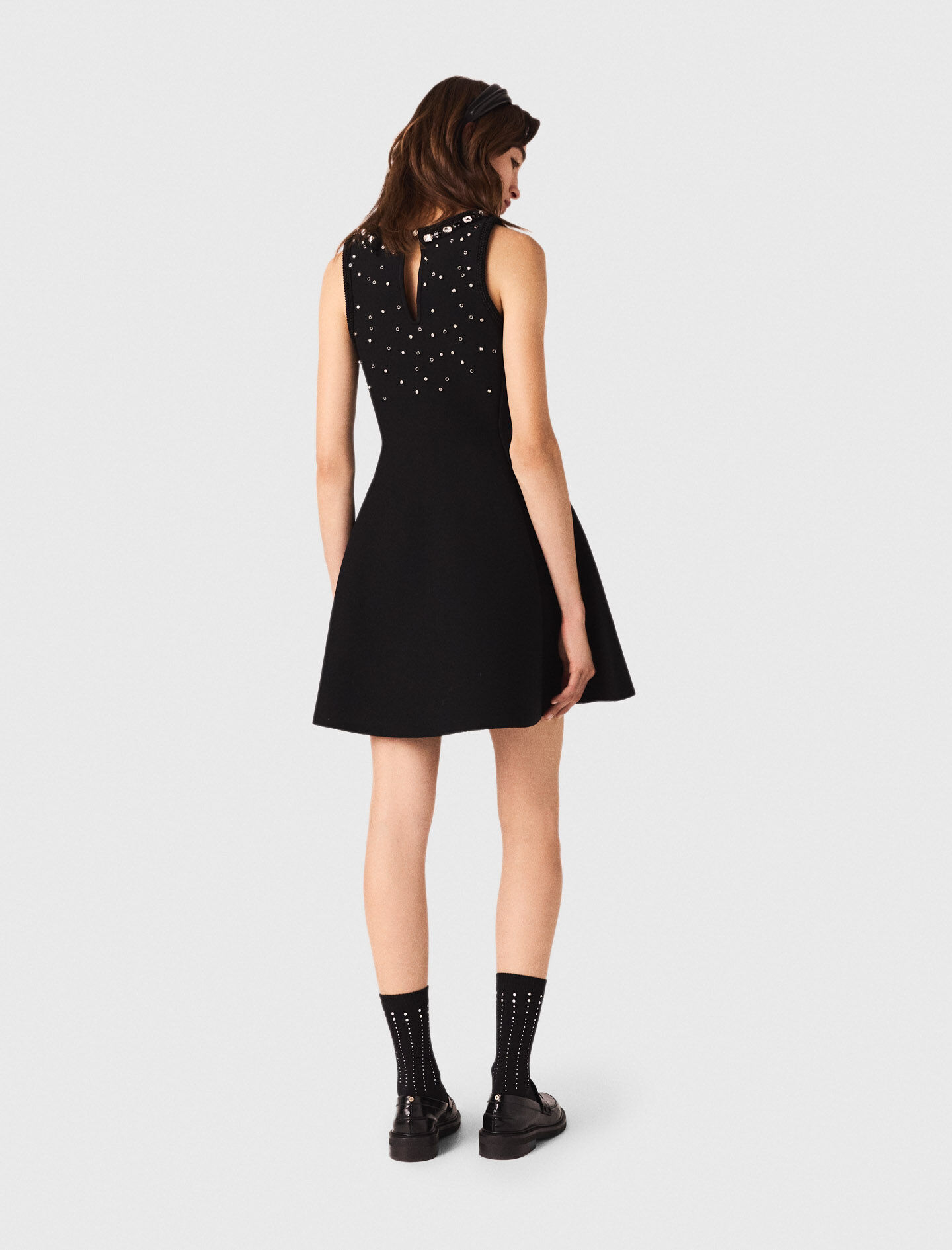 Jewelled skater dress Black / Gray For Women | Maje