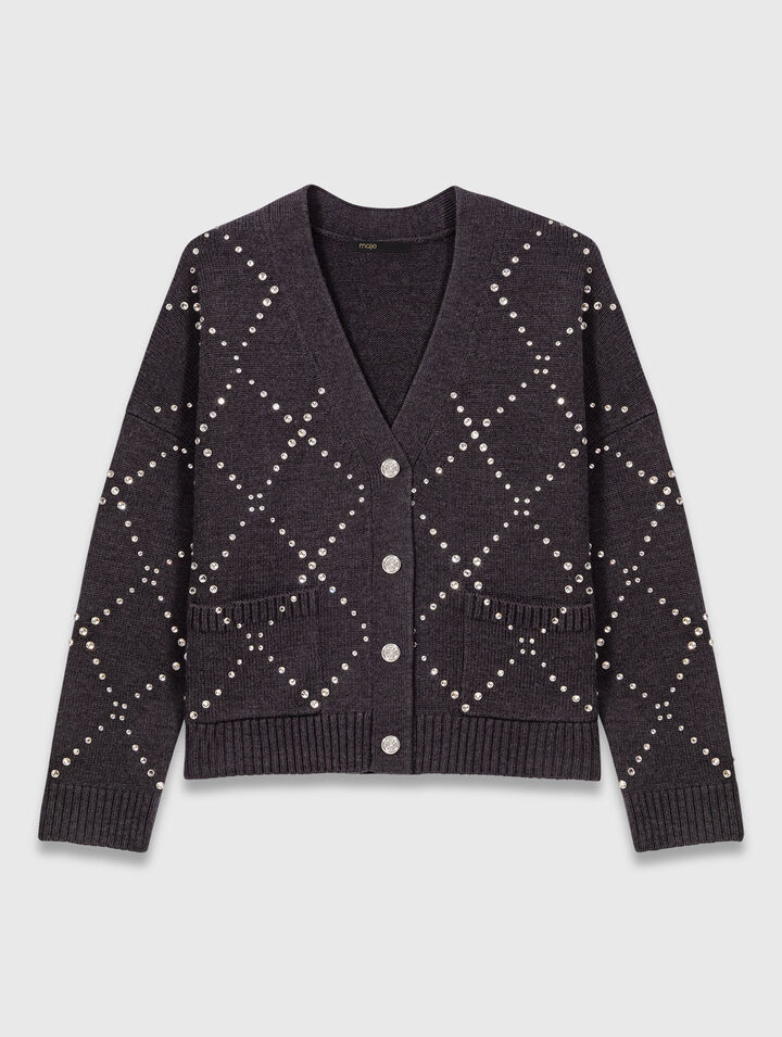 Rhinestone check cardigan
