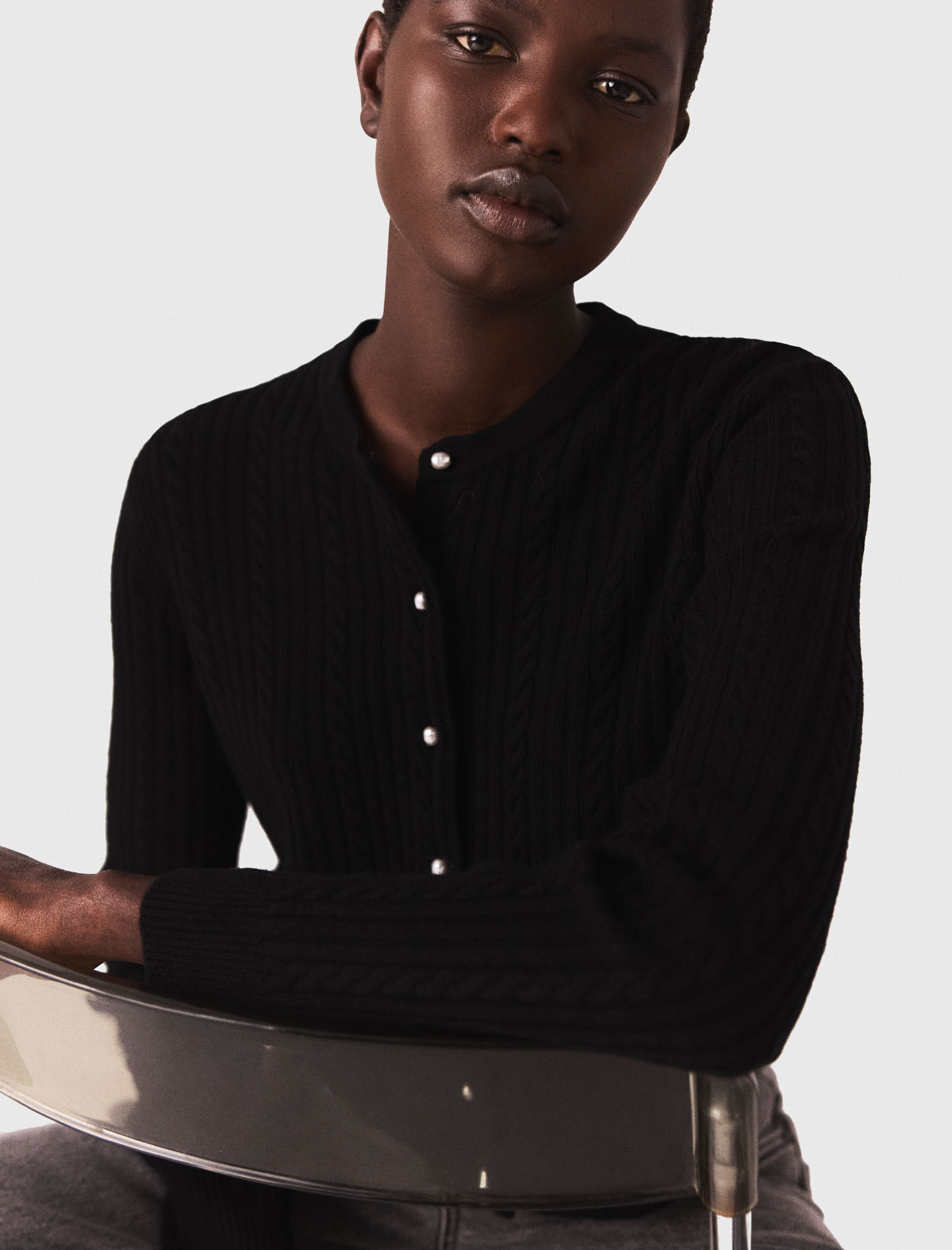 Cardigan with removable beaded collar Black / Gray For Women