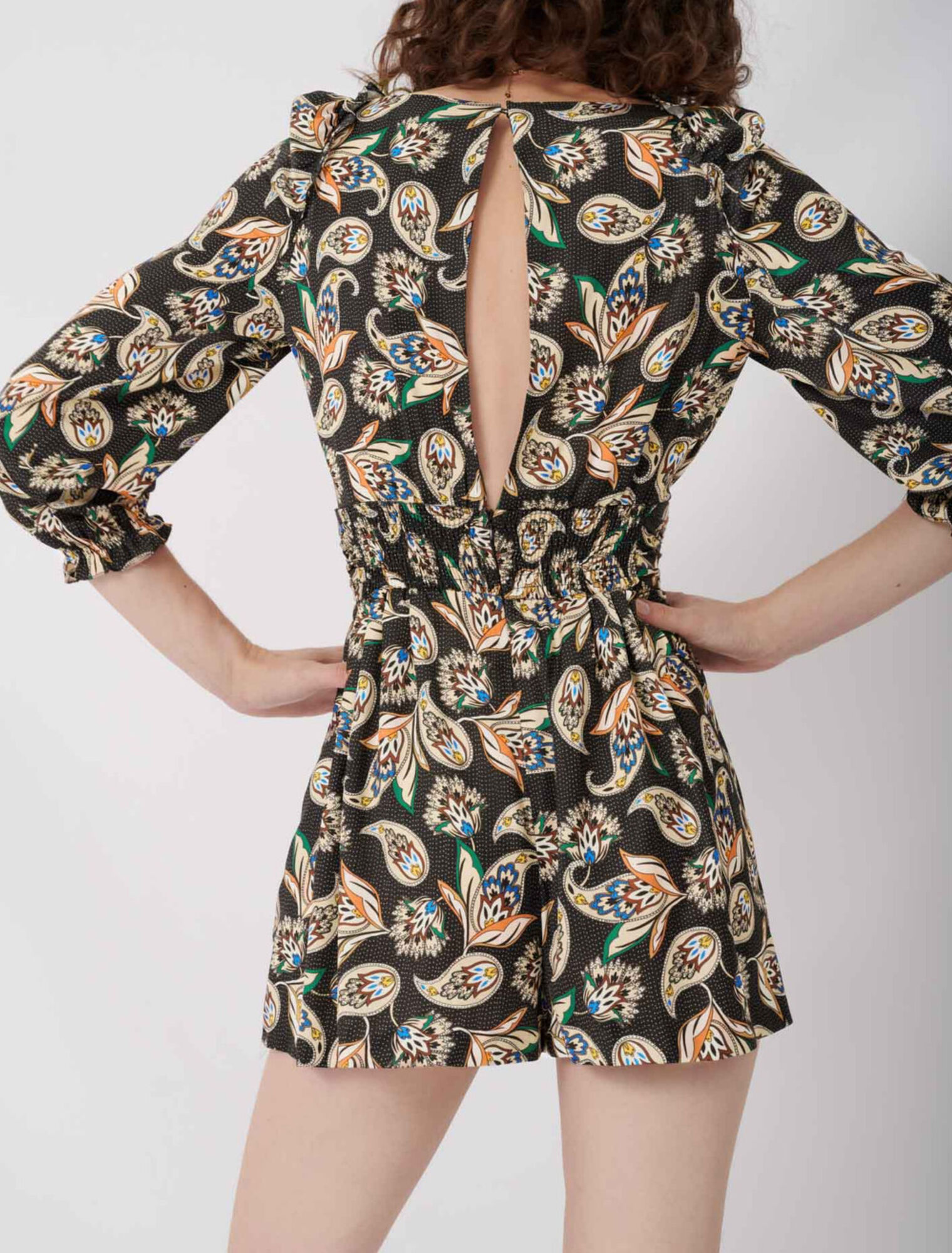 Printed satin jumpsuit shorts