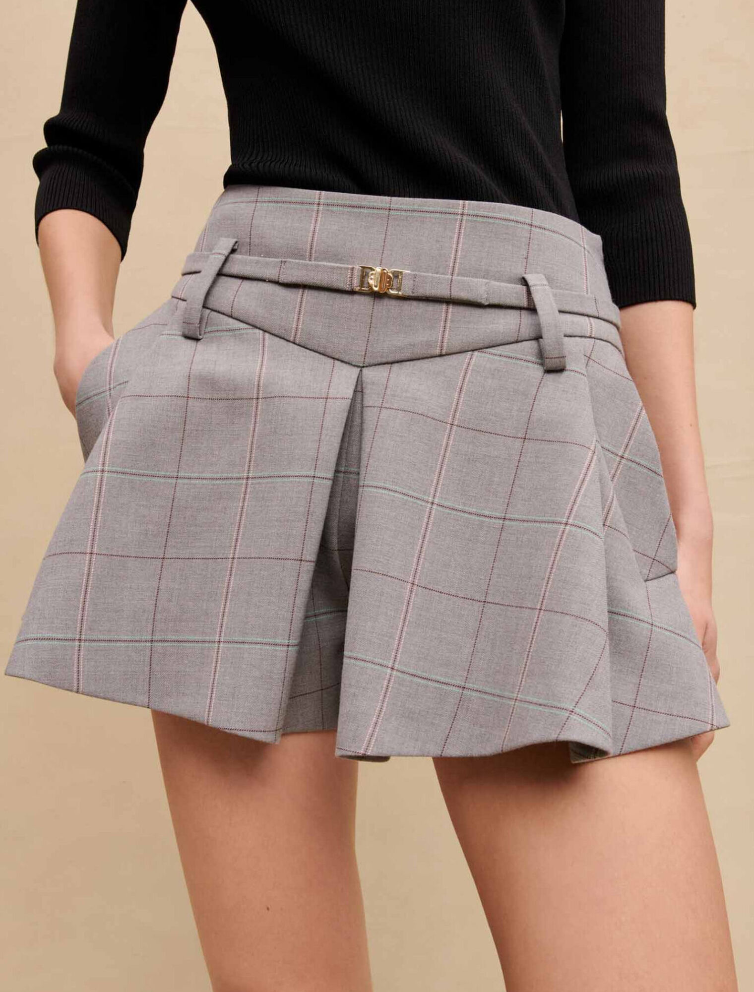 Grey checked mini shorts