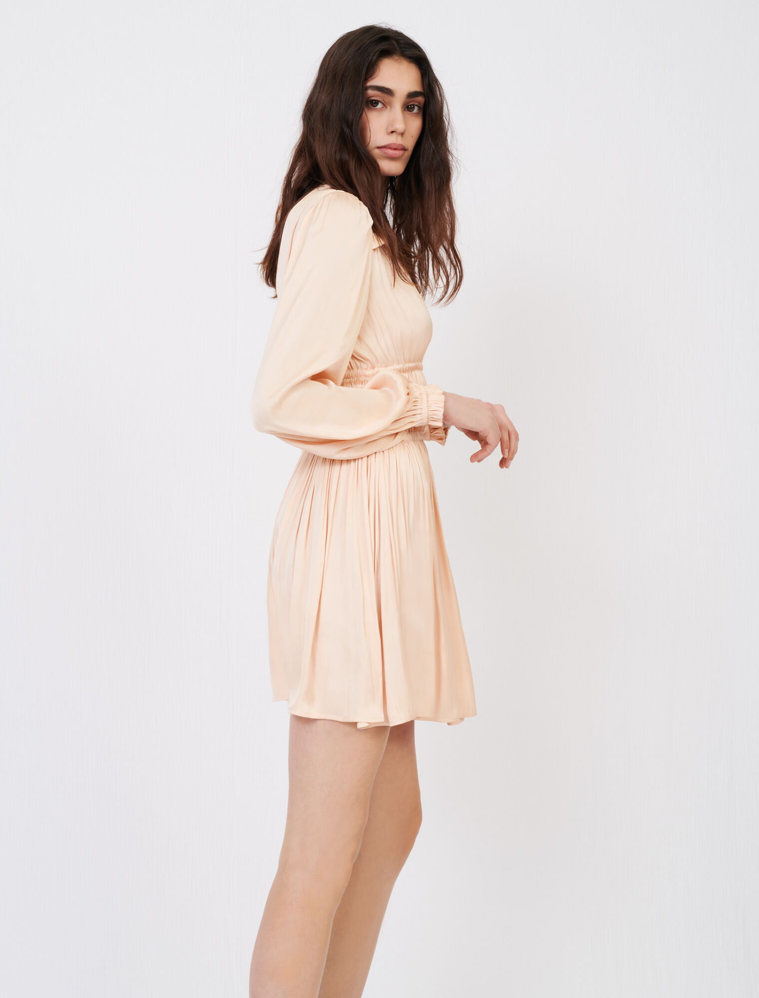 Mini satin dress with ruffles