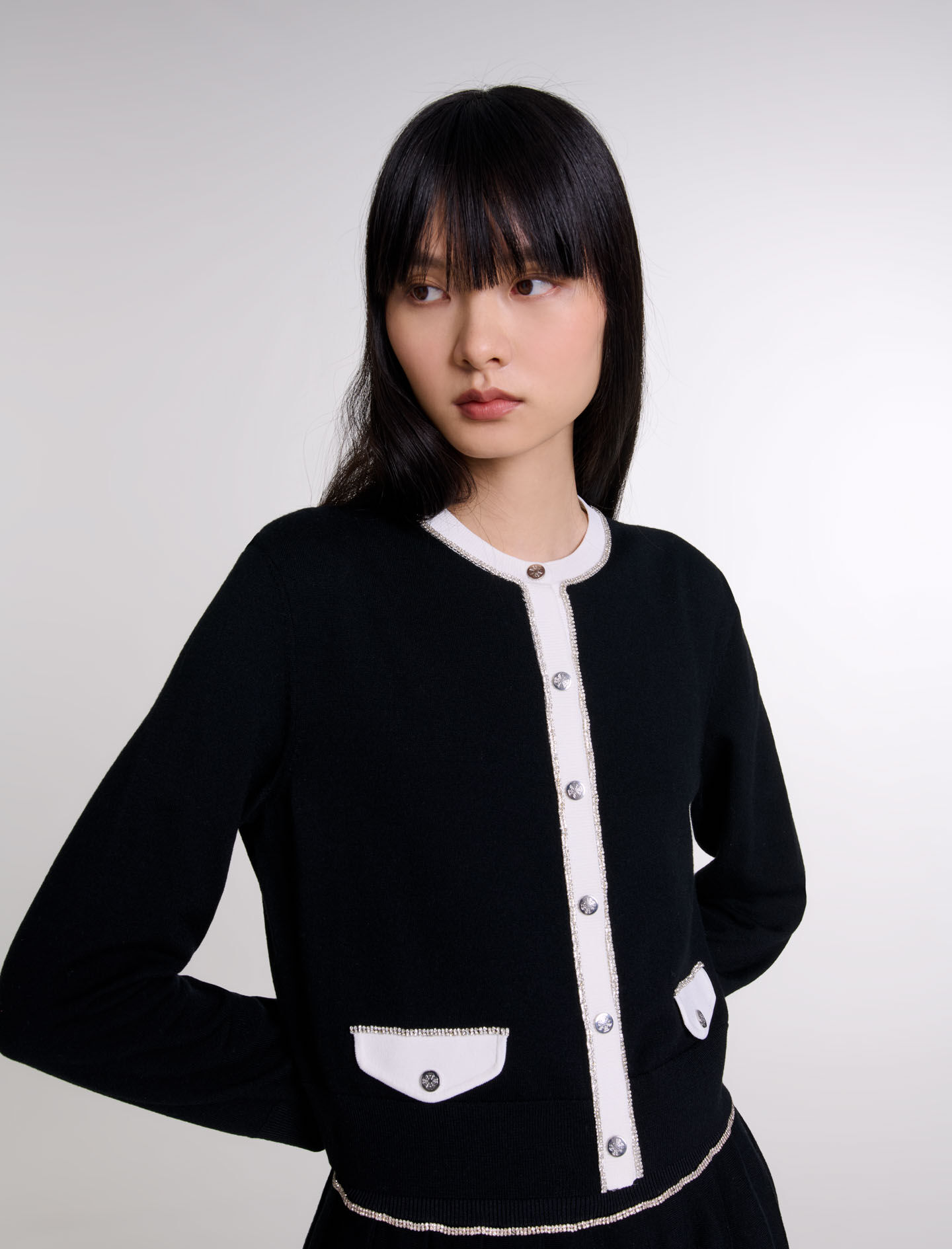 品質は非常に良い Black cardigan Rhinestone / Maje | Women For Gray トップス