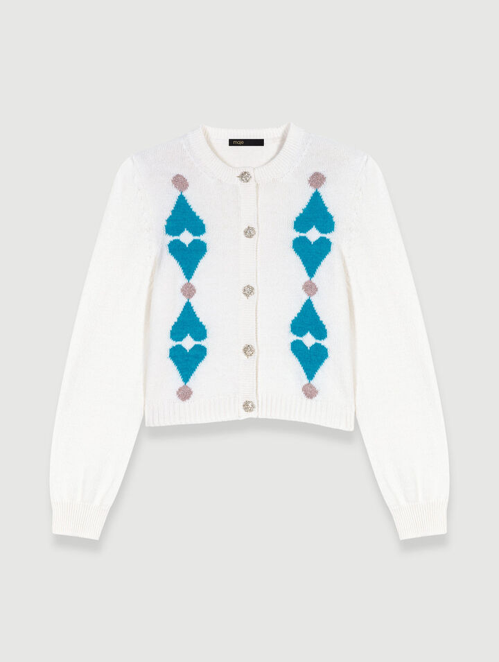 Rhinestone heart cropped cardigan