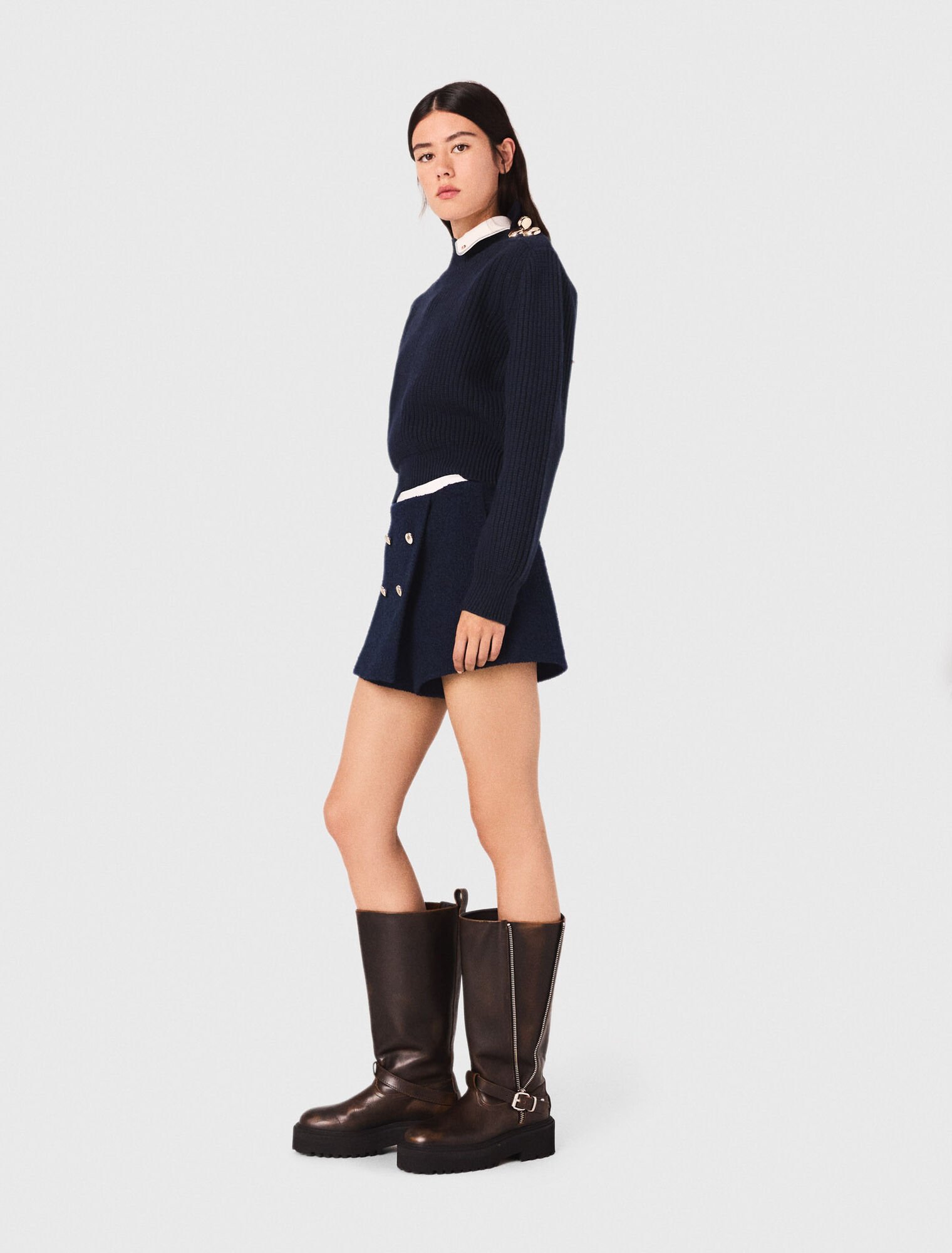 Tweed shorts with contrast band