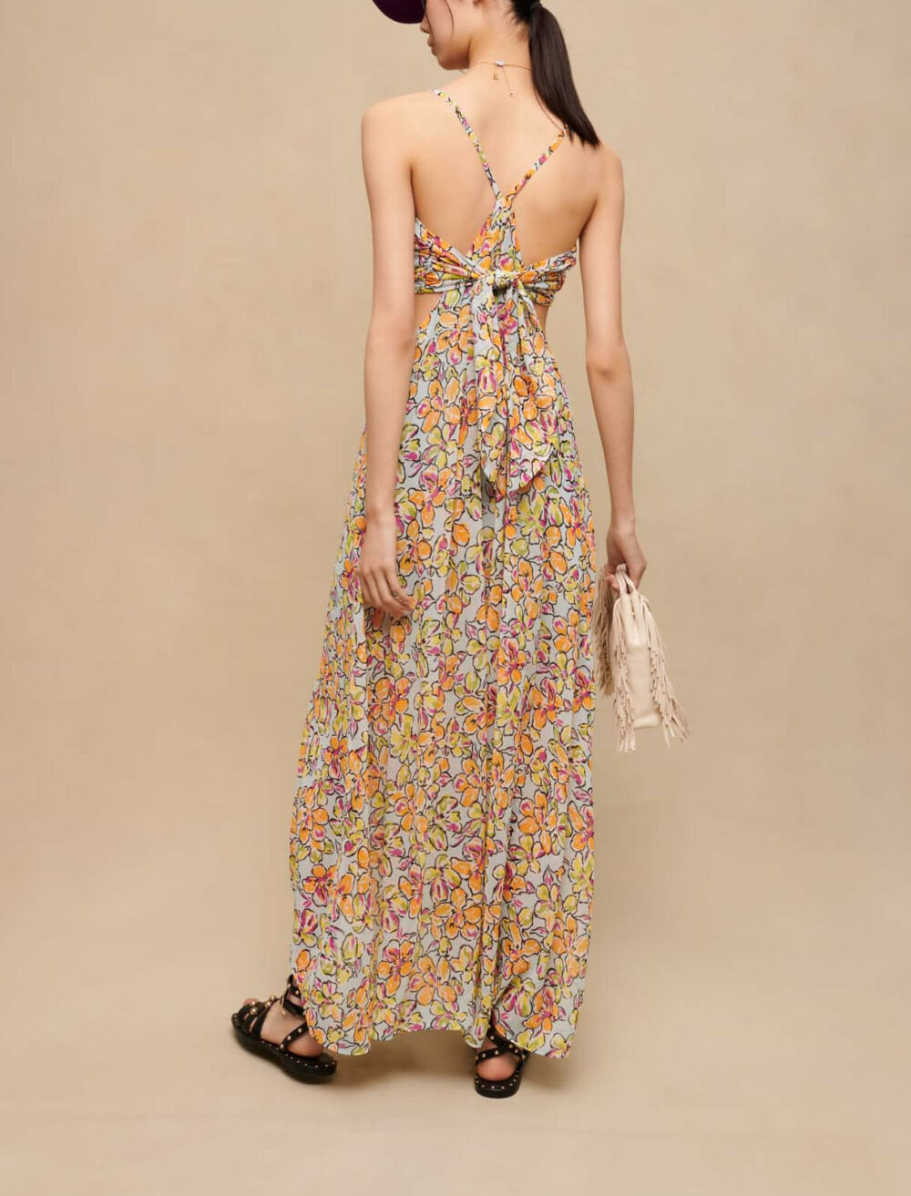 Long floral dress with cut-outs Printed For Women | Maje