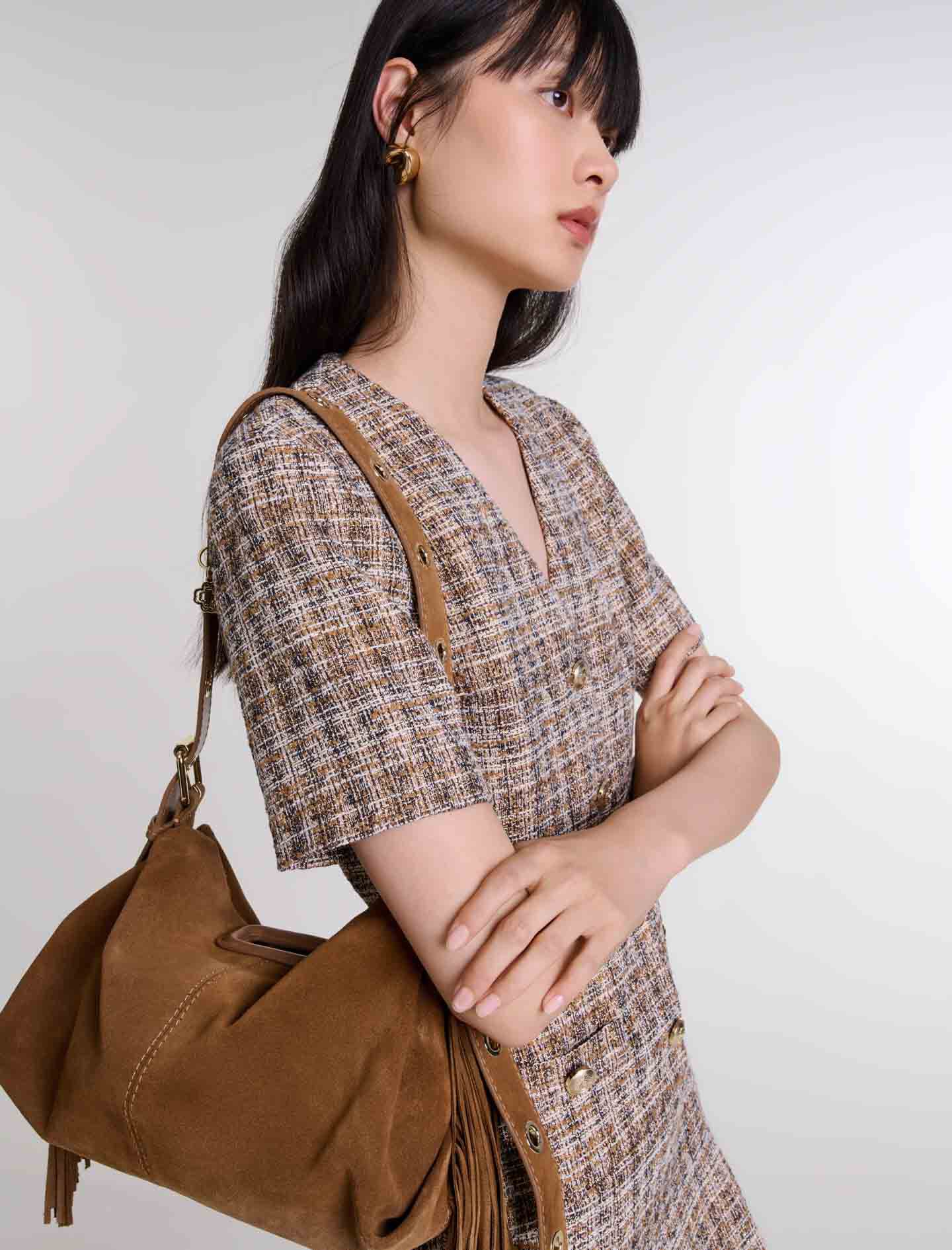 【MAJE】MISS M フリンジ メタリックレザー ゴールド Metallic leather Miss M clutch bag Denim - Jeans For Women