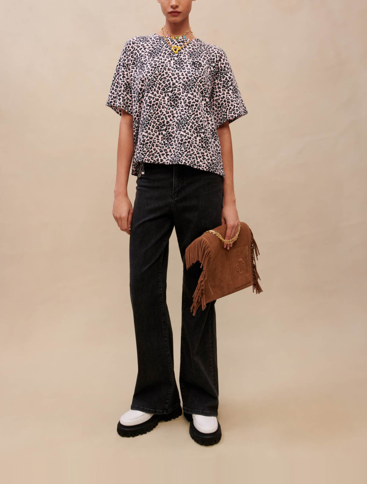 Leopard-print cotton T-shirt