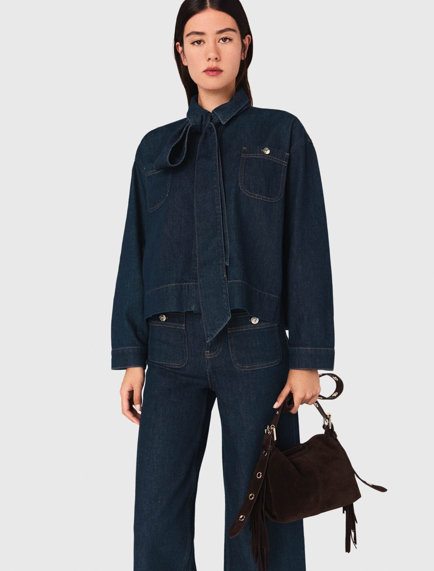 Denim jacket with bow