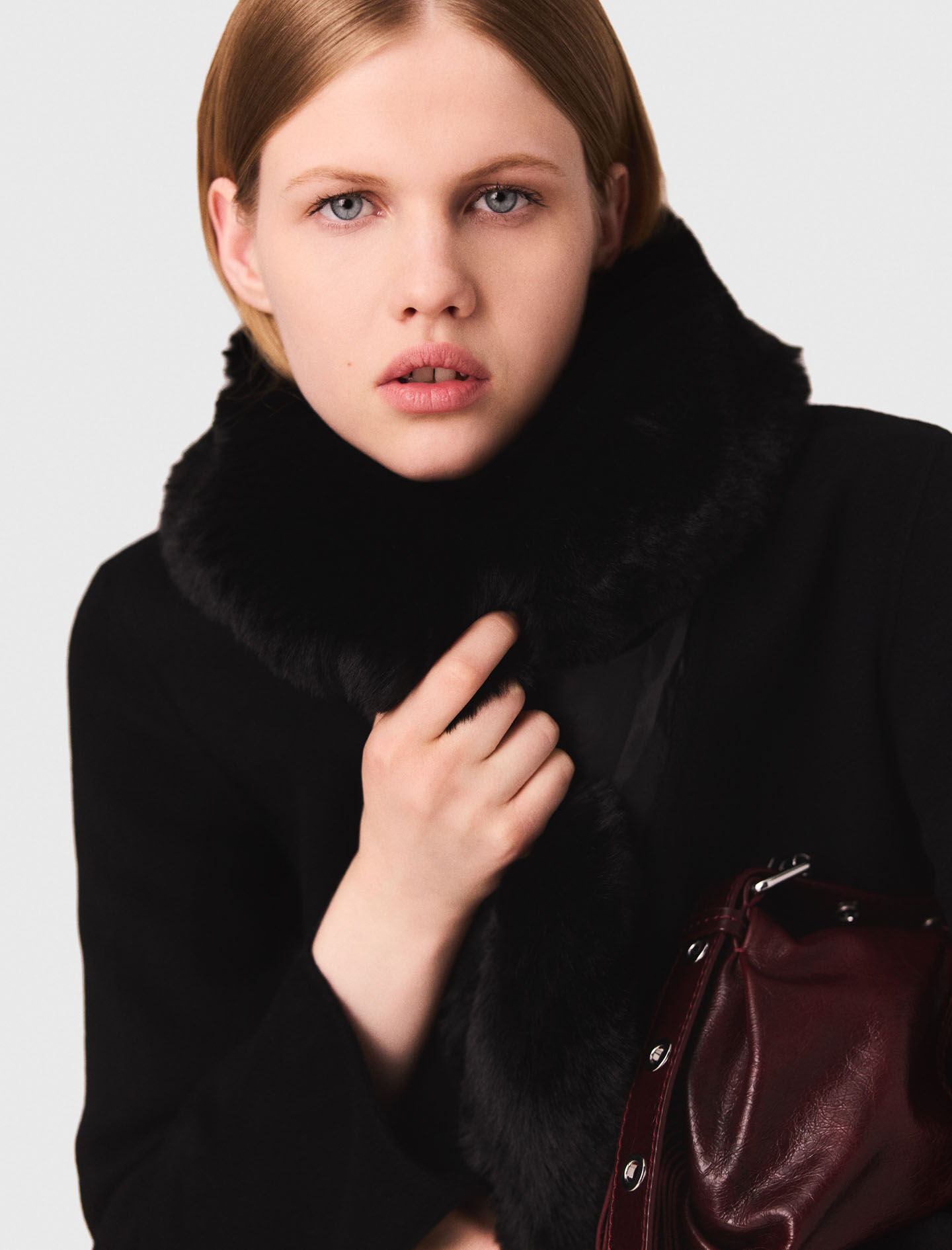 マメサク Double-faced mid-length coat Black / Gray For Women | Maje