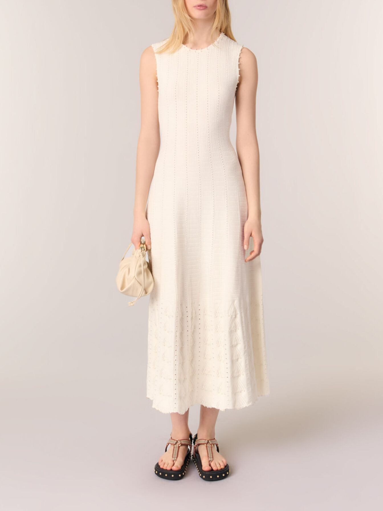 maje white knit dress Beaded pointelle maxi For Women weekend fit