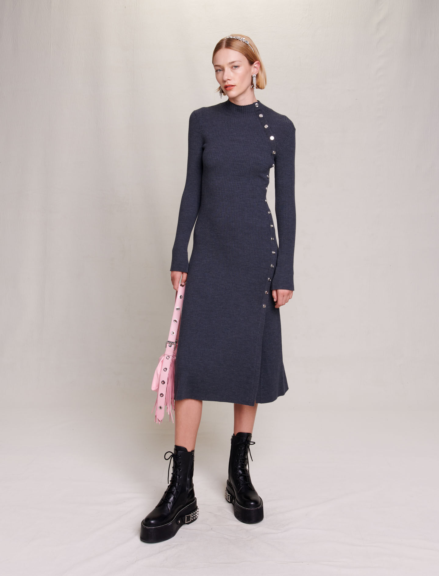 MAJE [マージ] Contrast Trim Knit Maxi Dress Knit maxi dress Bicolor For Women | Maje
