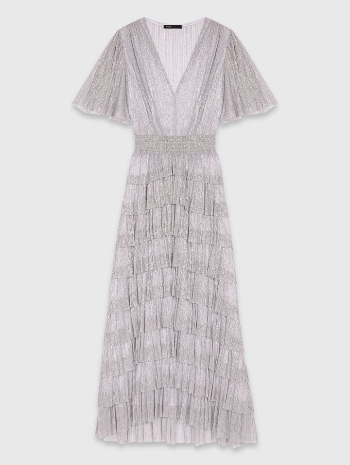 Metallic ruffled midi dress