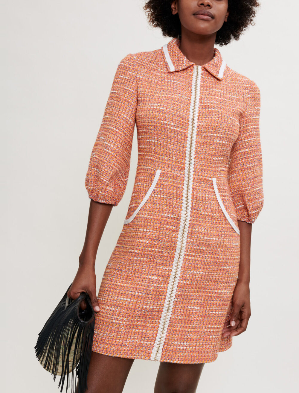 Tweed dress with braided braids Yellow Orange For Women Maje