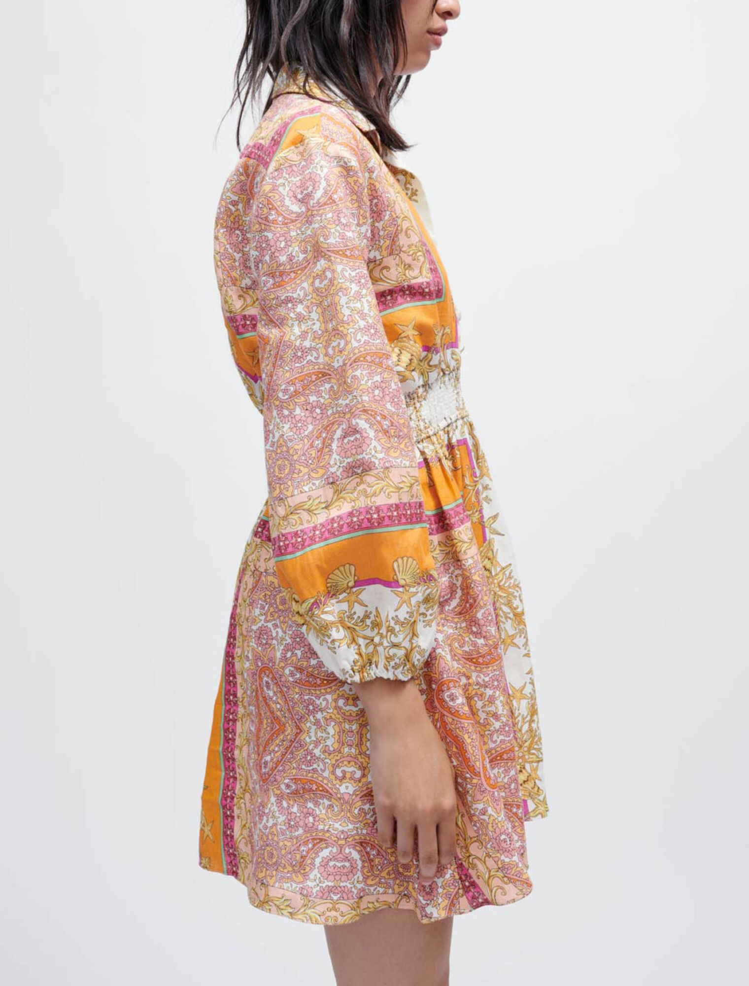 Linen shirt dress with scarf print