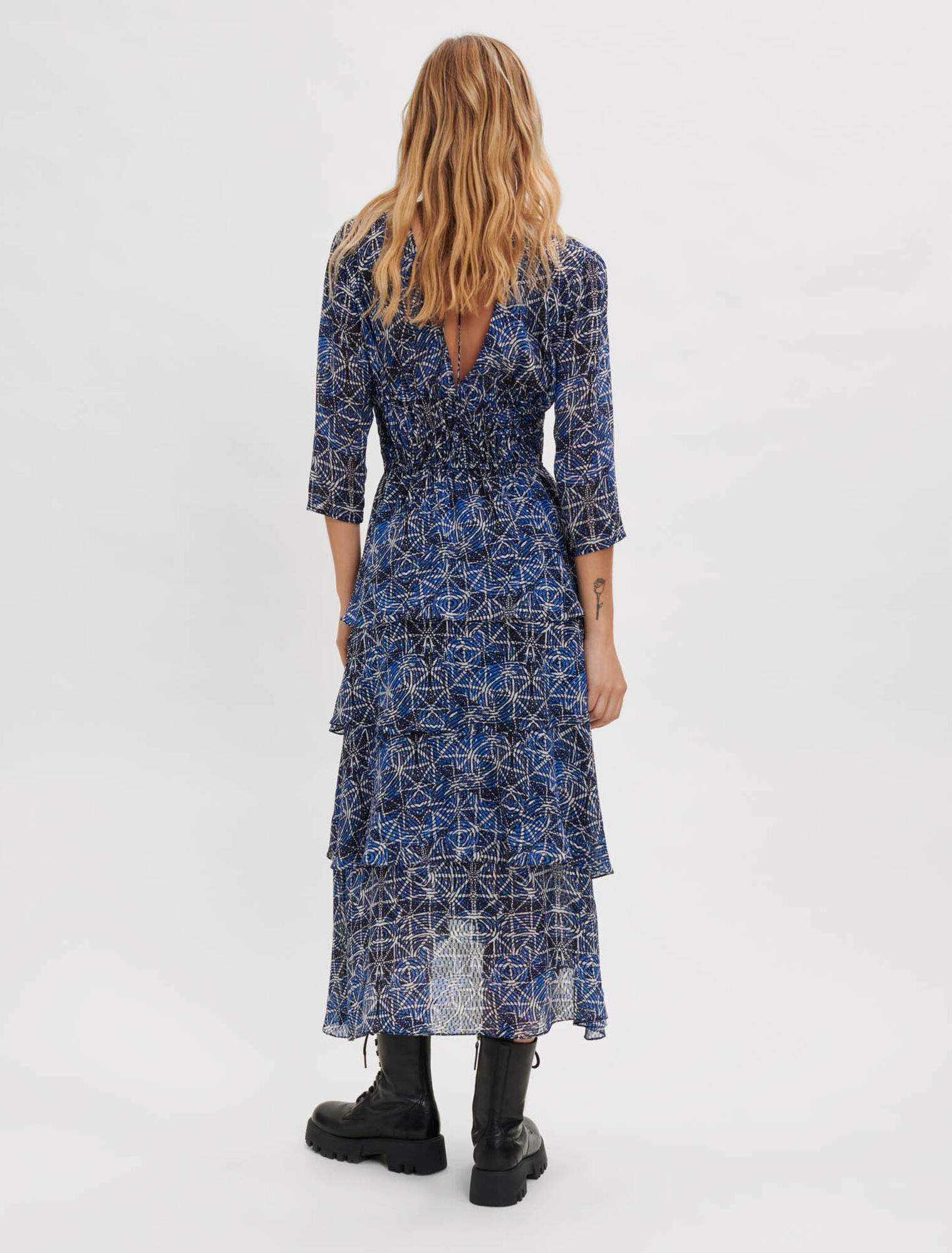 Ruffled printed viscose dress