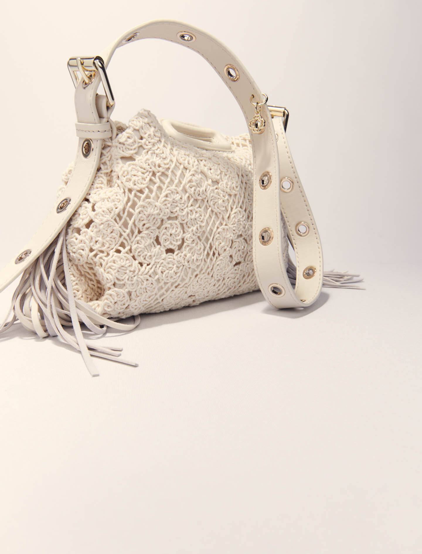 Crochet-knit mini Miss M bag White For Women | Maje