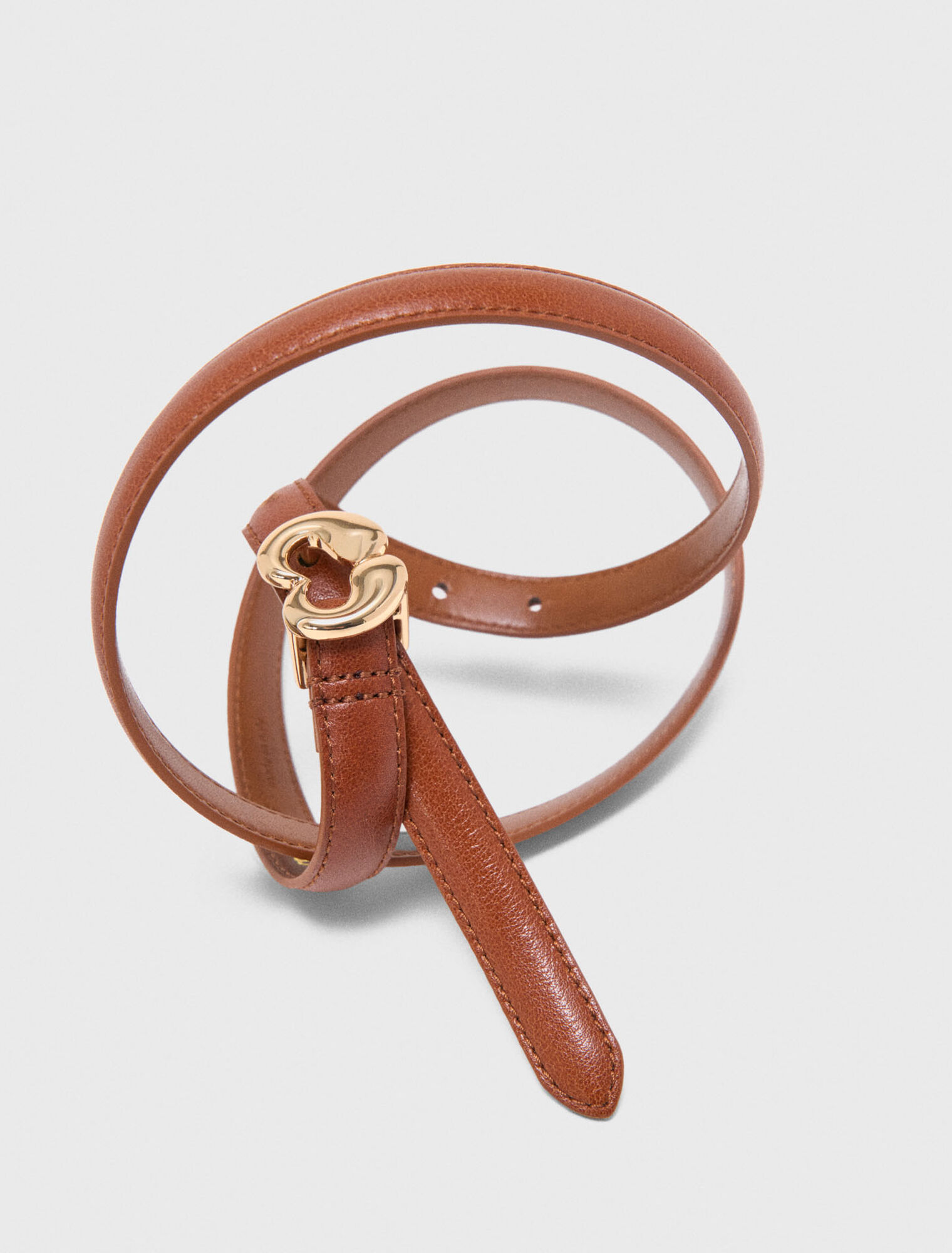 Slim smooth leather logo belt