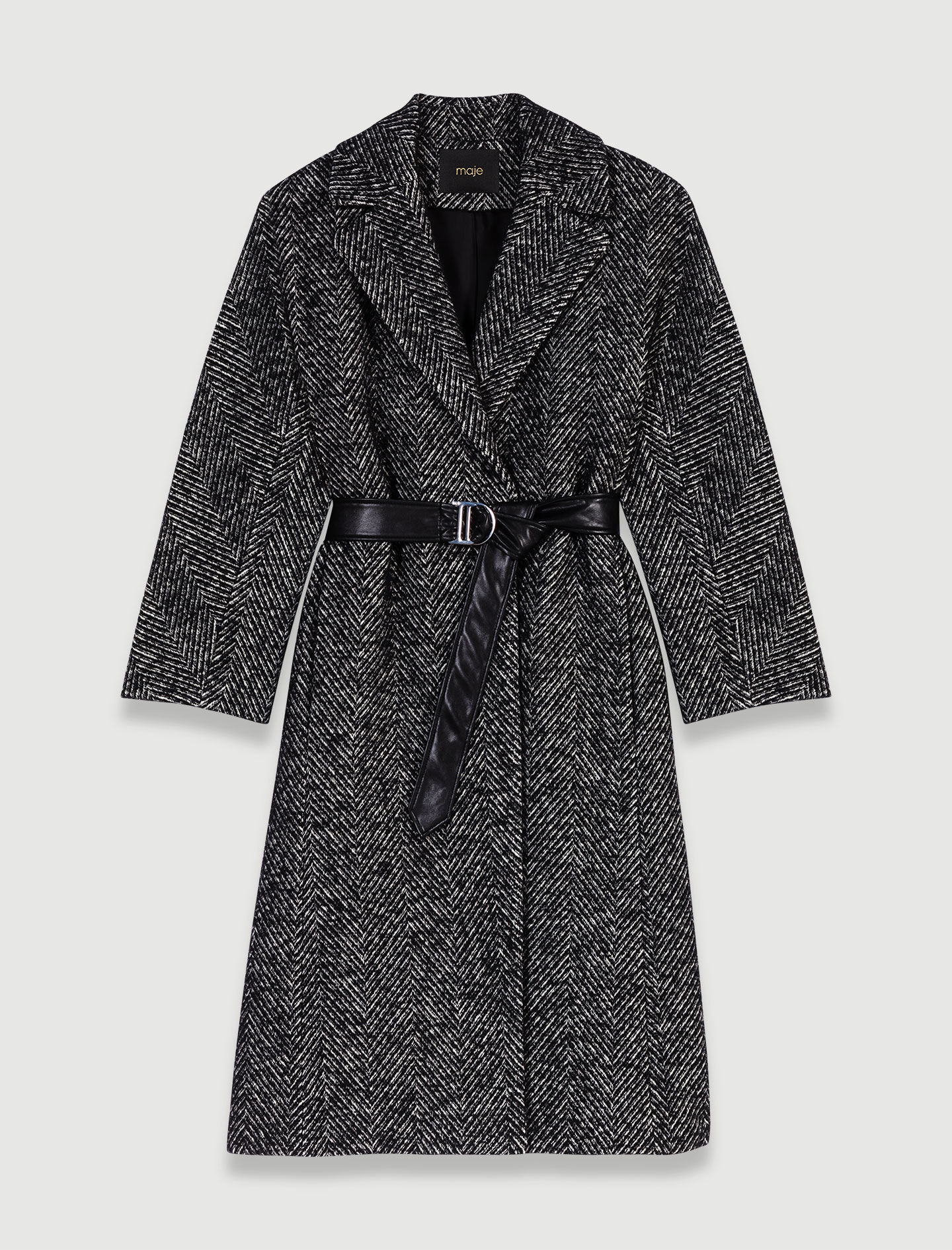 【新作からSALEアイテム等お得な商品満載】 For Bicolor coat herringbone Long Women Maje | ステンカラーコート