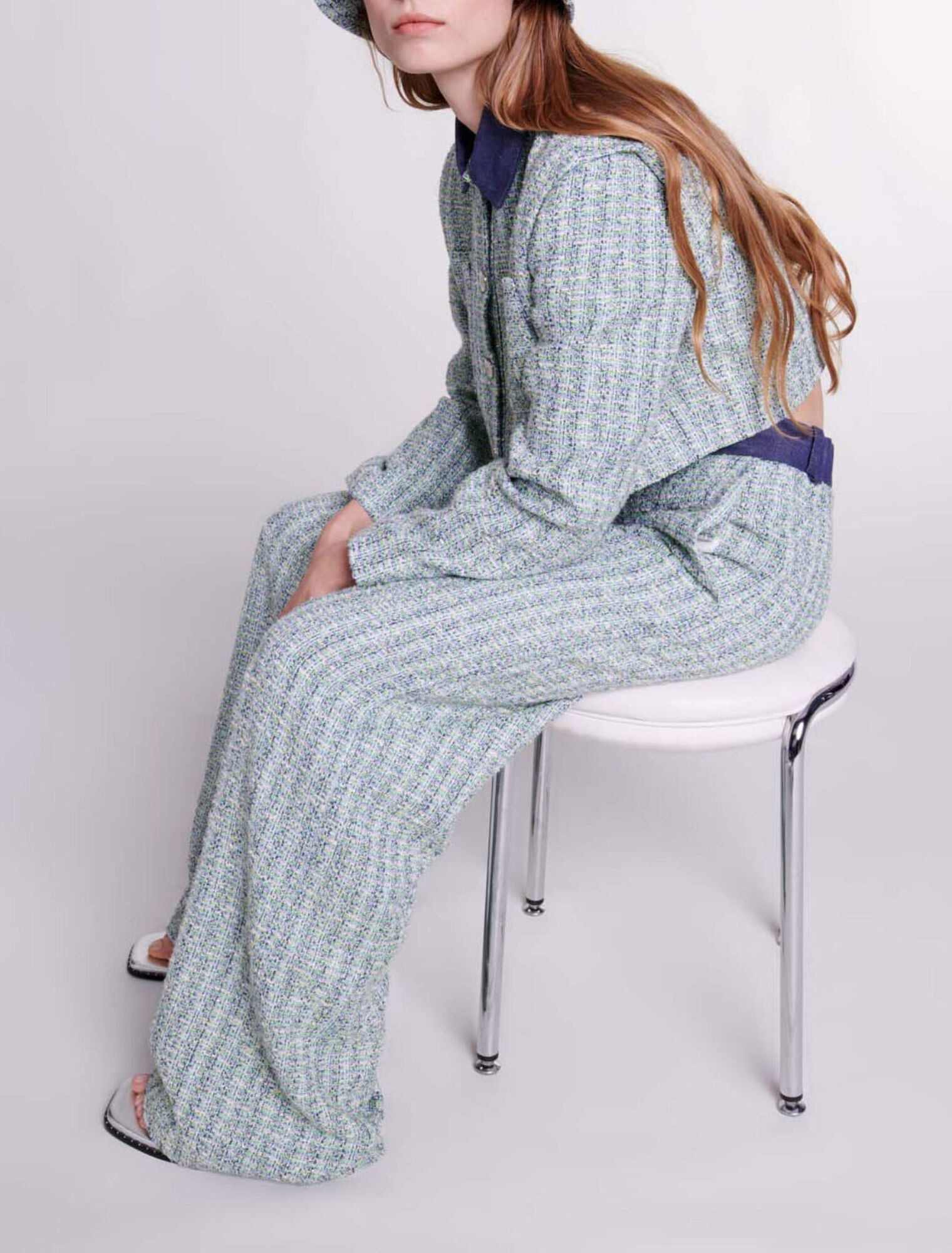 Wide-leg tweed trousers