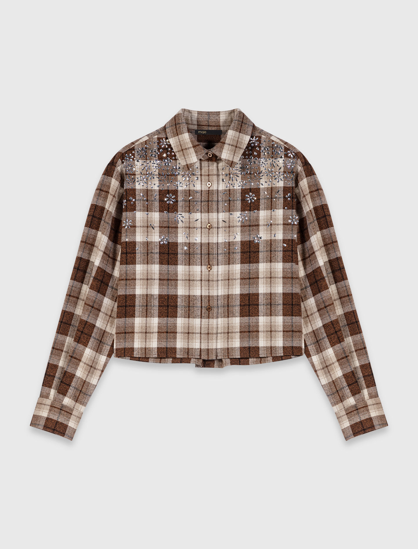 Rhinestone checked shirt Brown For Women | Maje