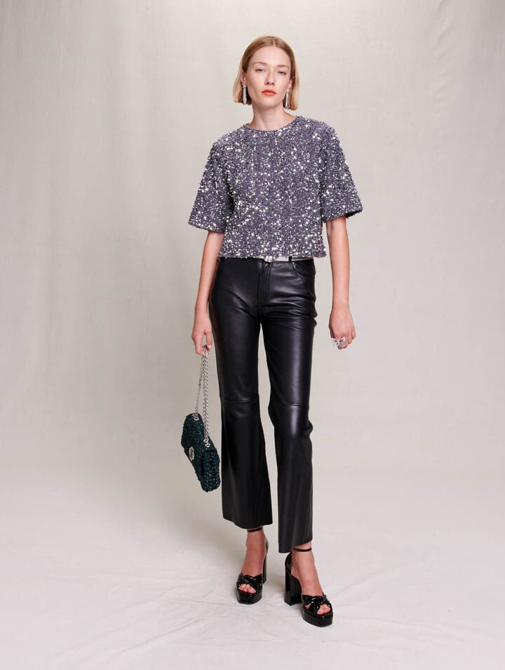 Sequinned velvet top