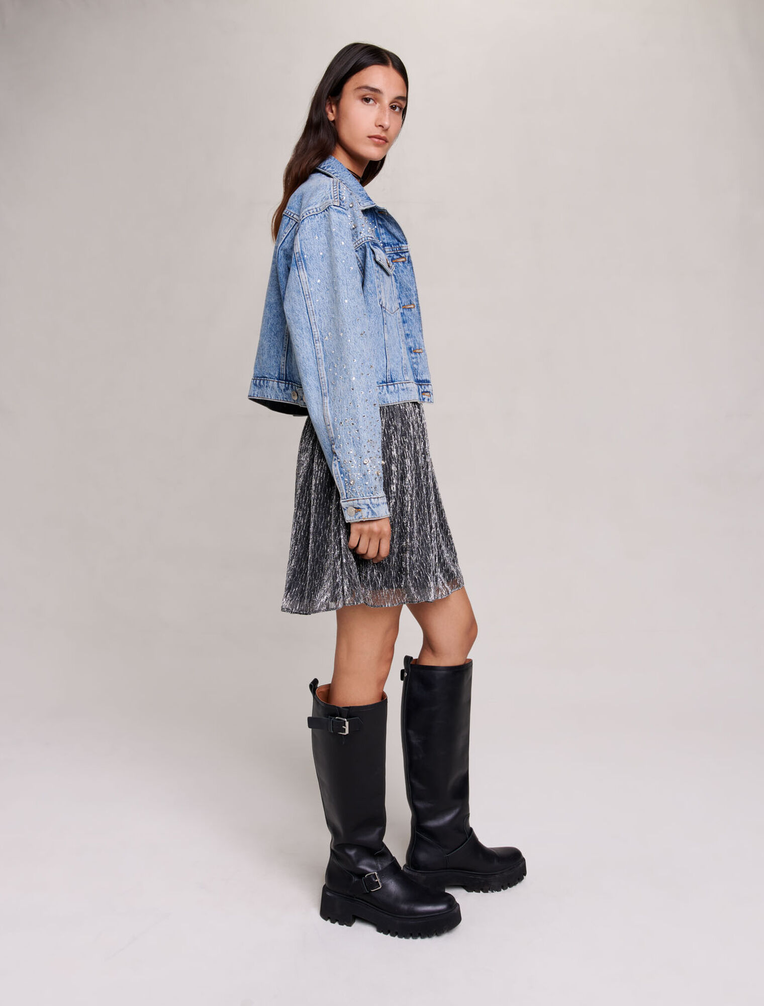 Denim jacket with rhinestones