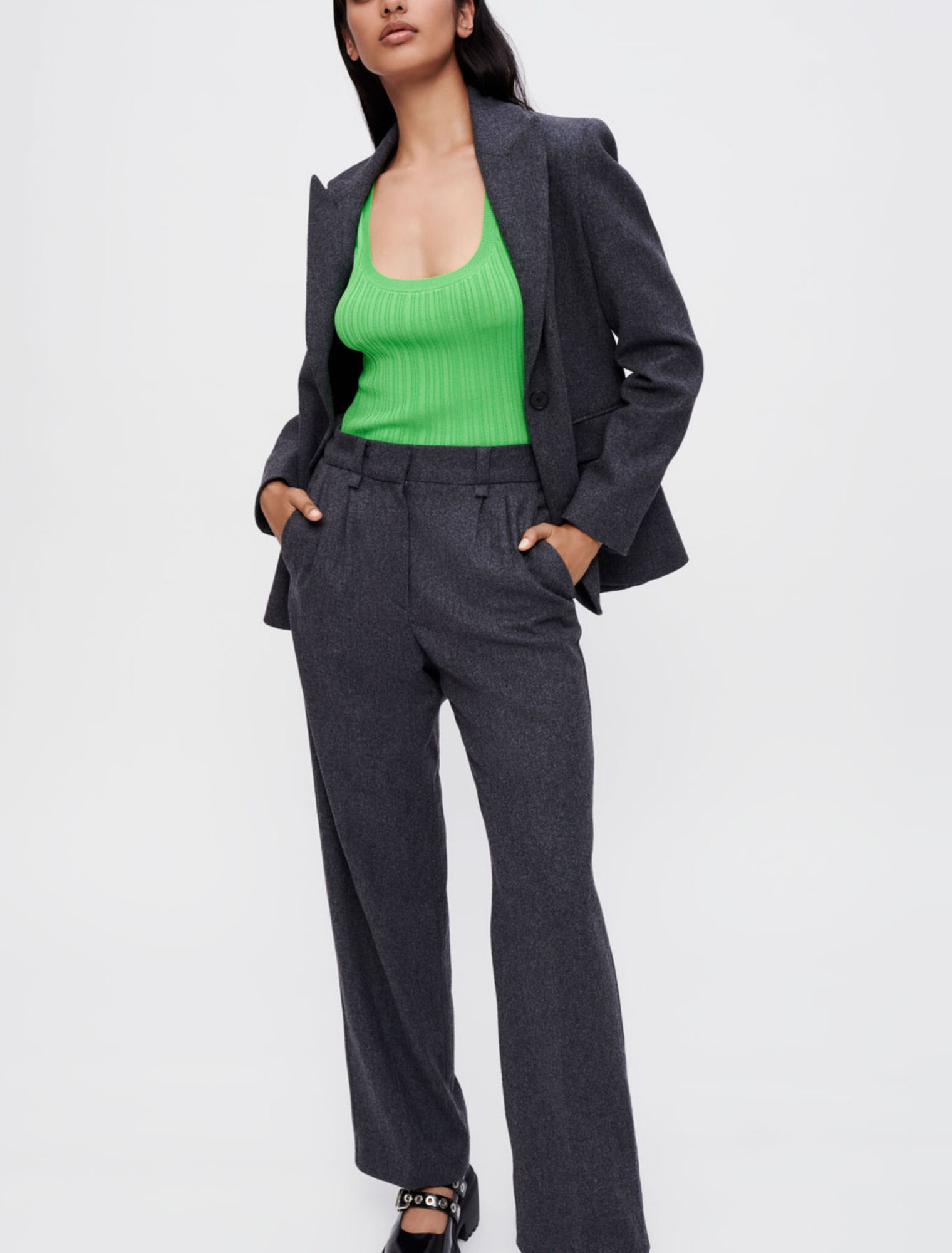 Grey flannel wide-leg pants