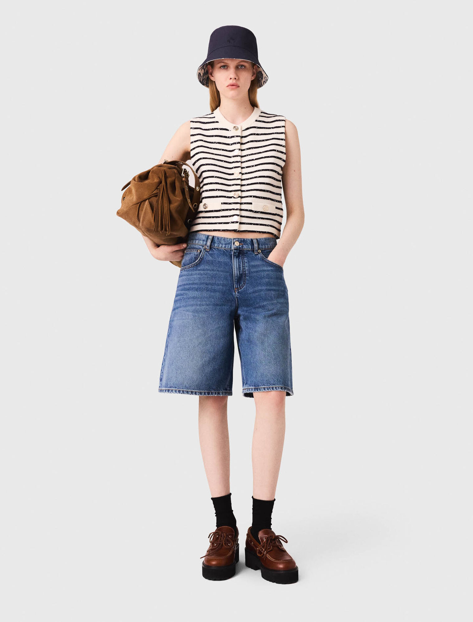 Striped wool blend top