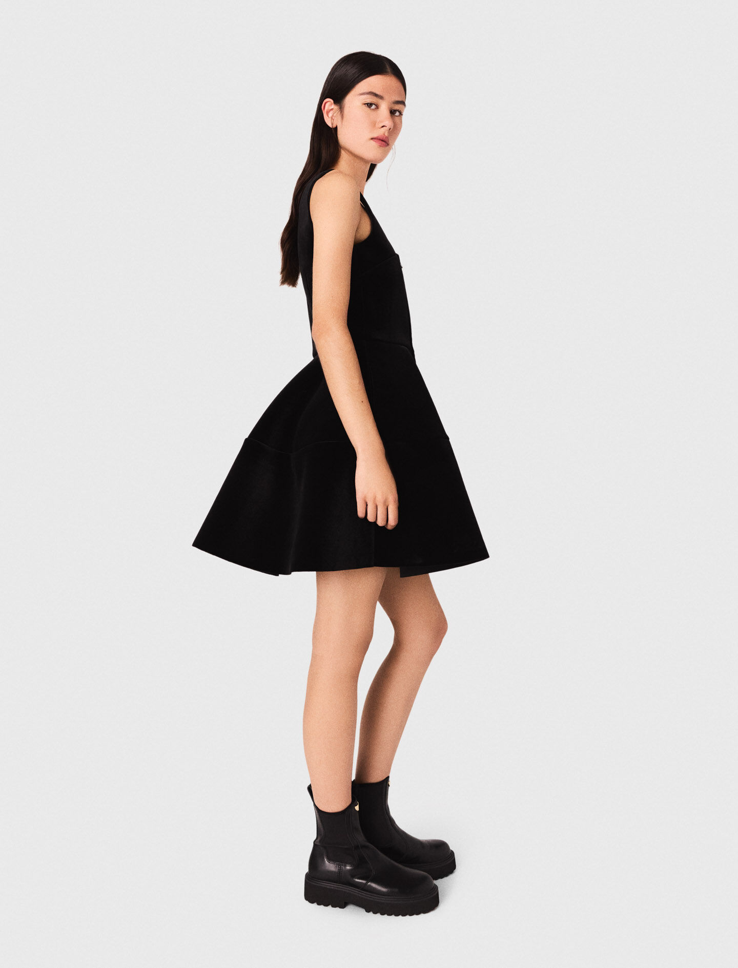 Mini velvet skater dress Black / Gray For Women | Maje