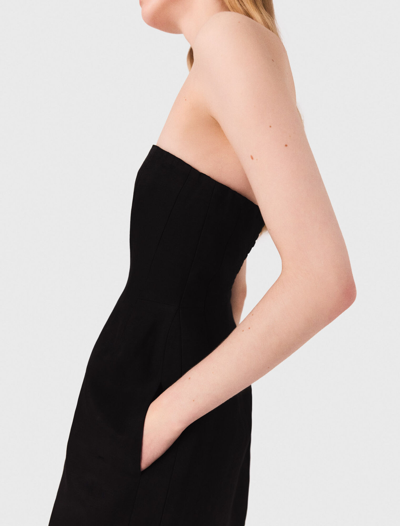 Mini strapless linen dress
