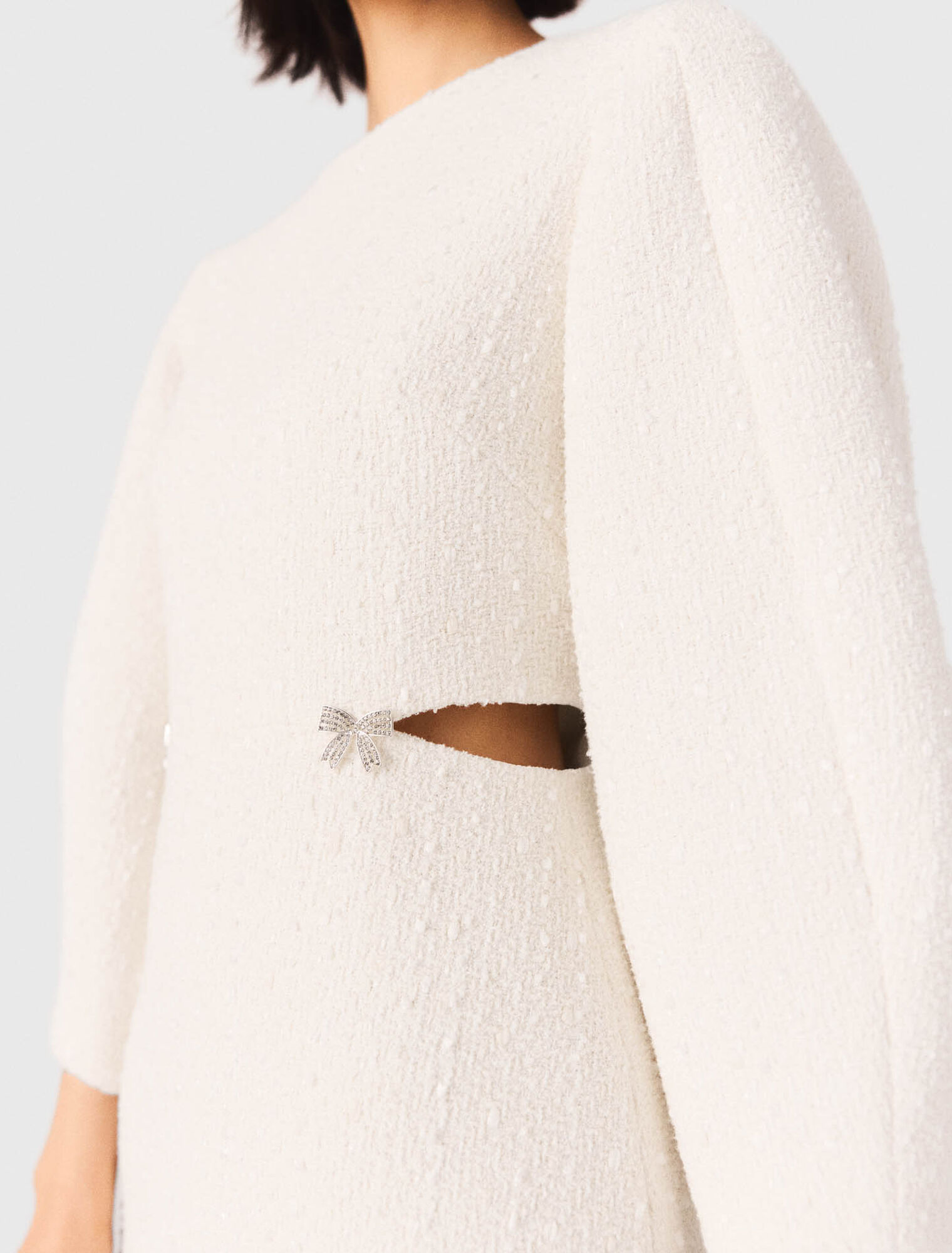 Short balloon-sleeve tweed dress