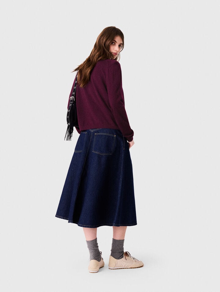 Mid-length flared denim skirt