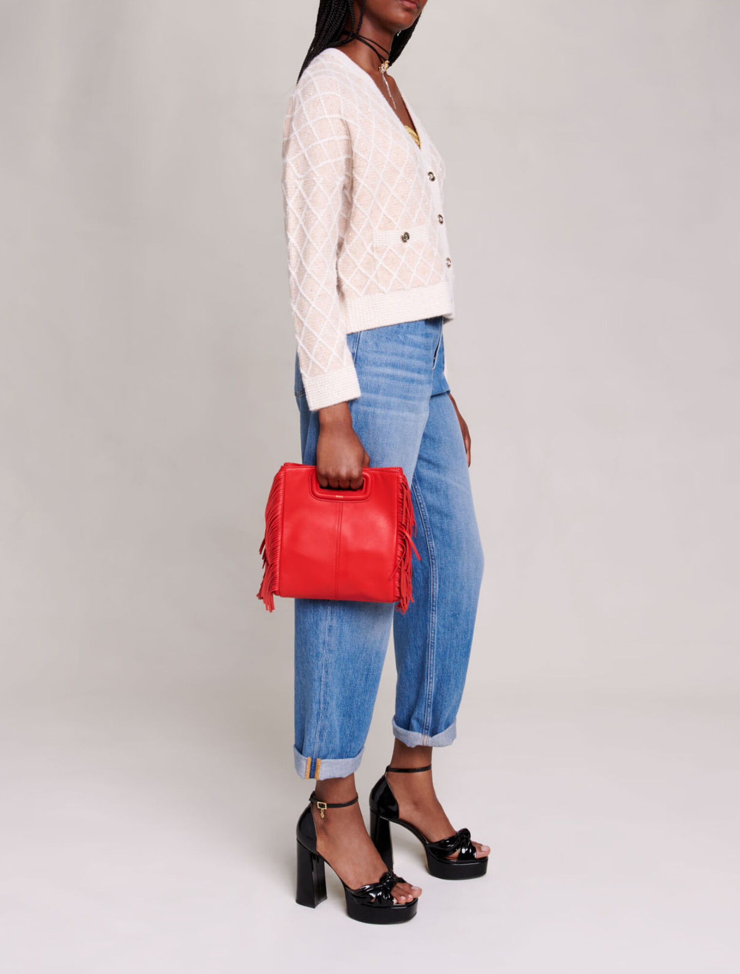 Cardigan en maille &agrave; carreaux