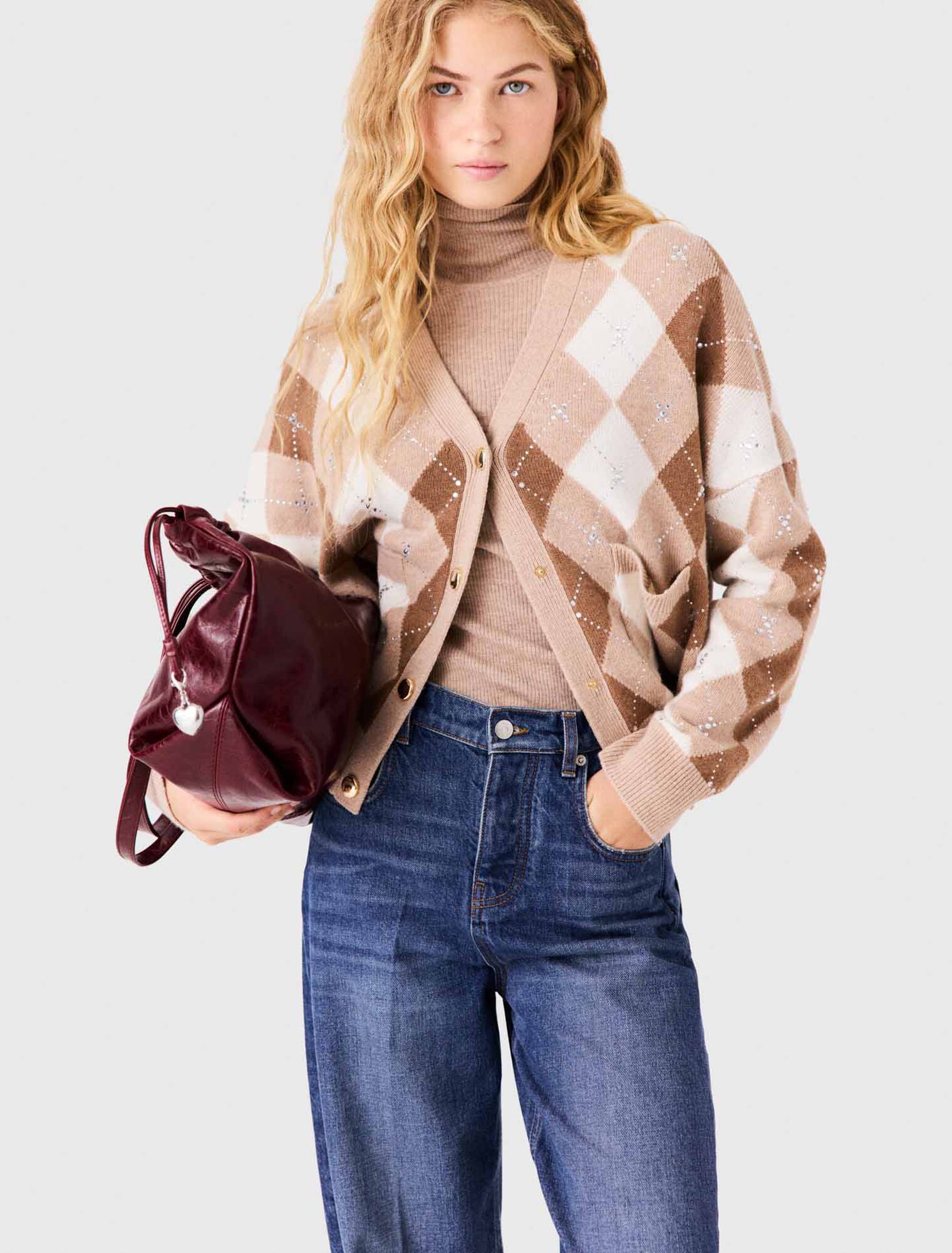 Rhinestone argyle cardigan