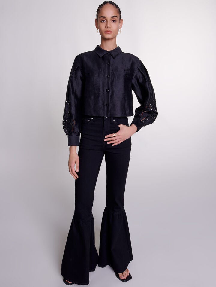 Openwork linen cropped shirt