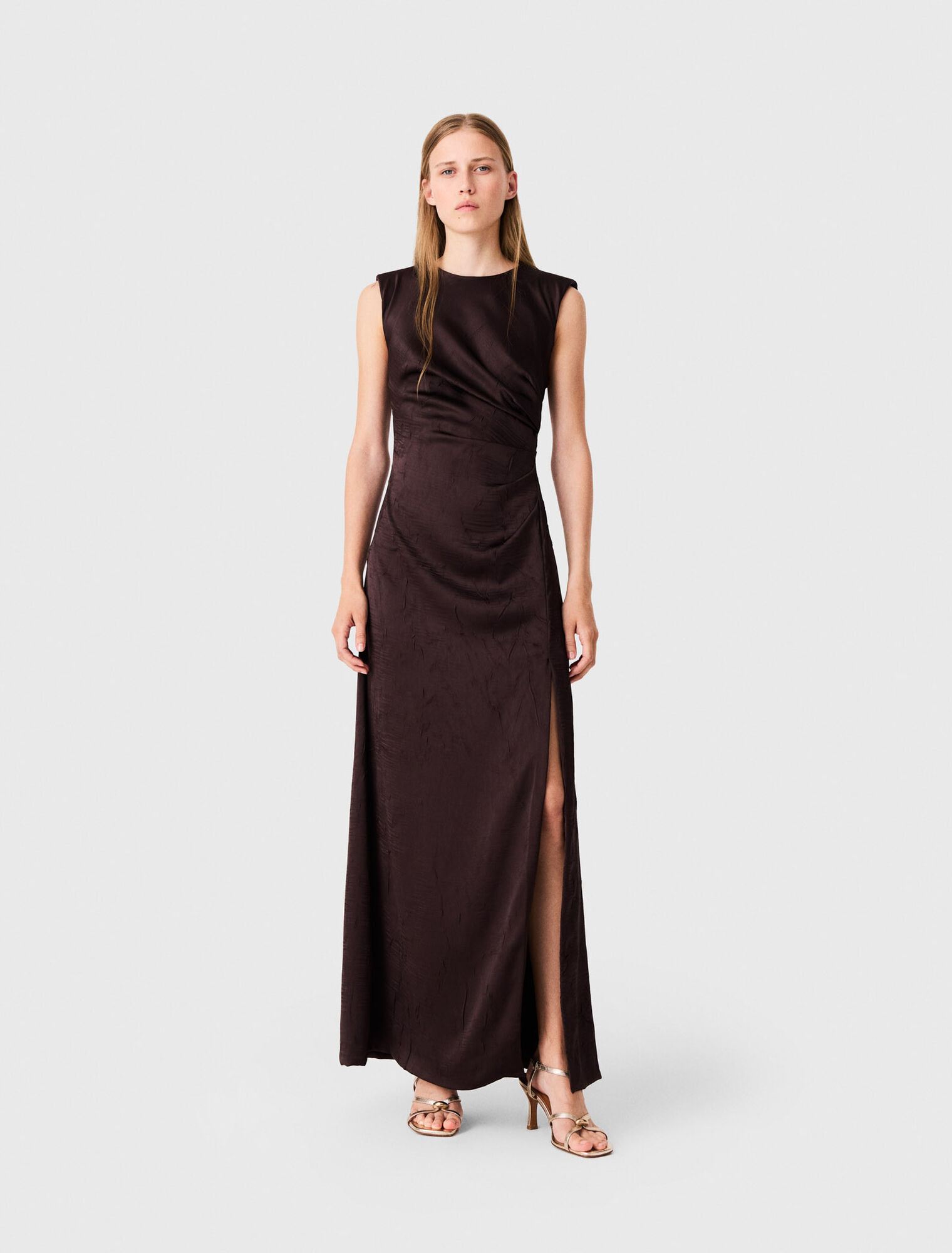 Satin-effect draped maxi dress