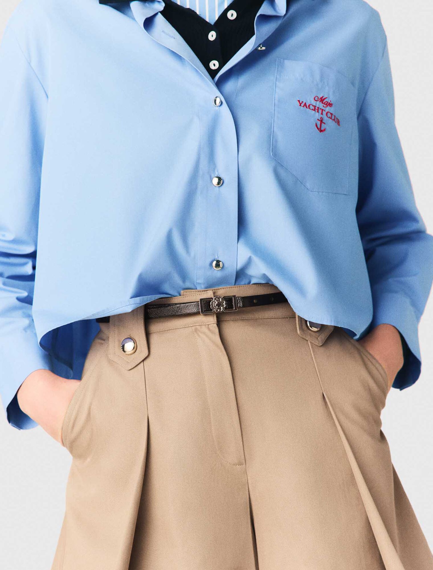 Pleated cotton shorts