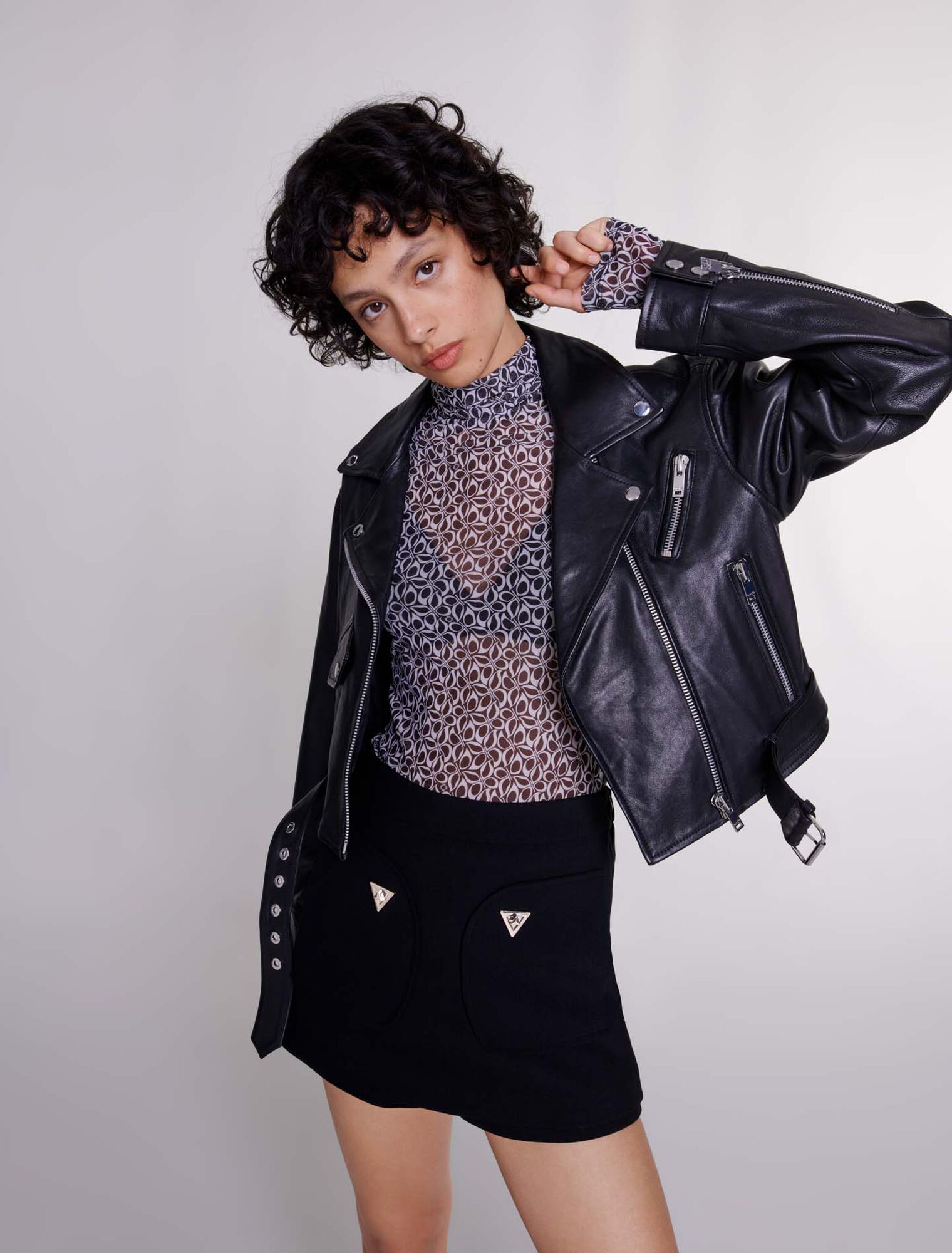Cropped leather jacket