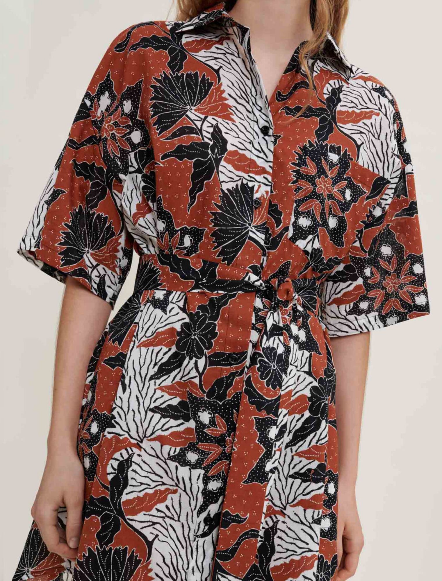 Printed cotton voile shirt dress