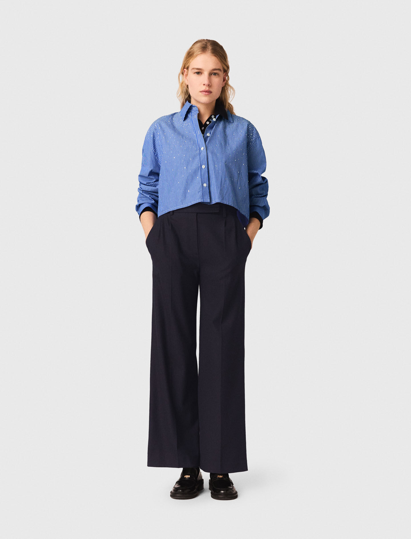 Wide-leg suit trousers Black / Gray For Women | Maje