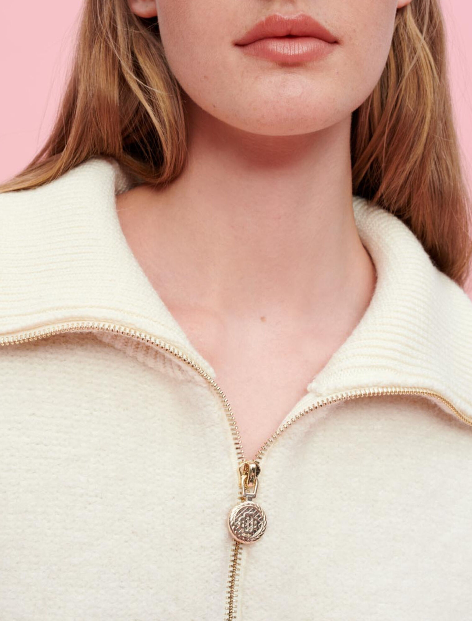 Ecru bouclé mock-neck sweater