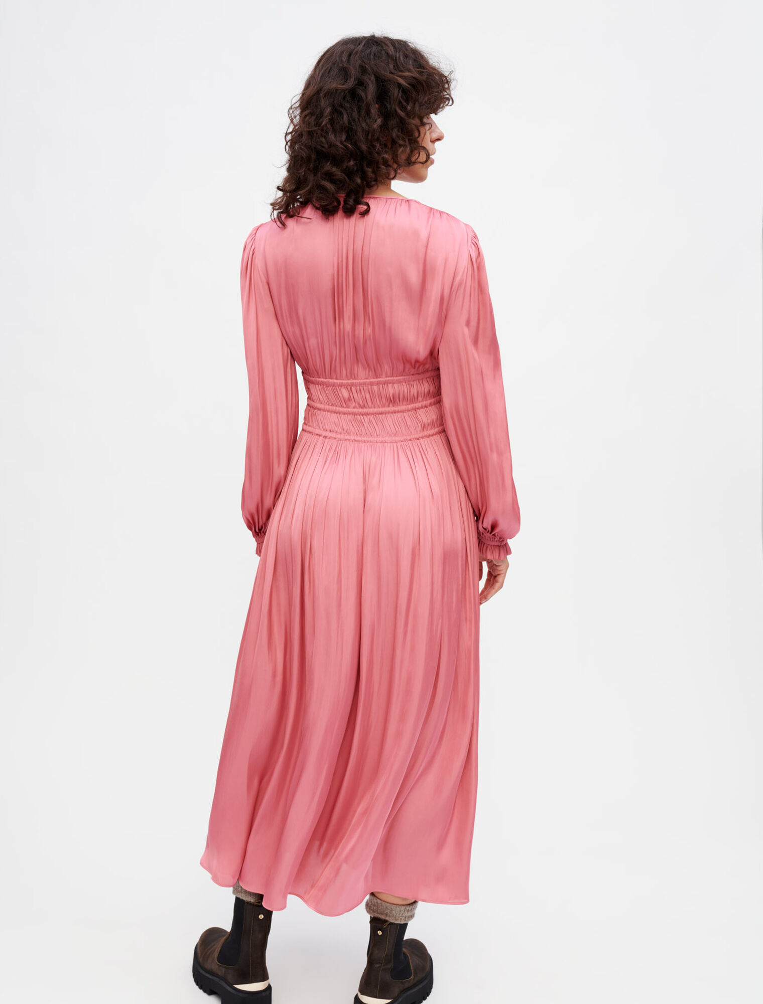 Satin dress with ruffles