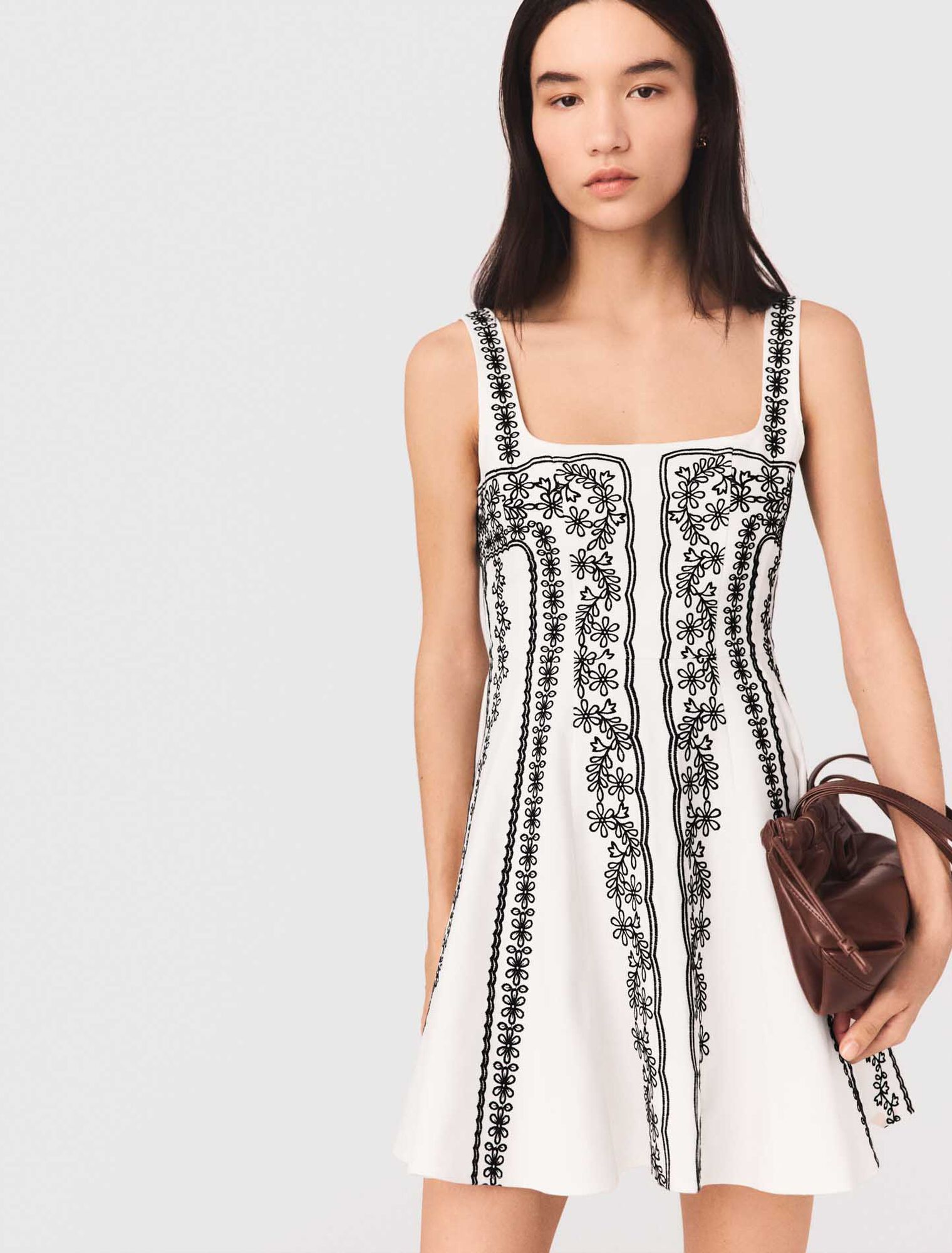Mini embroidered strap dress